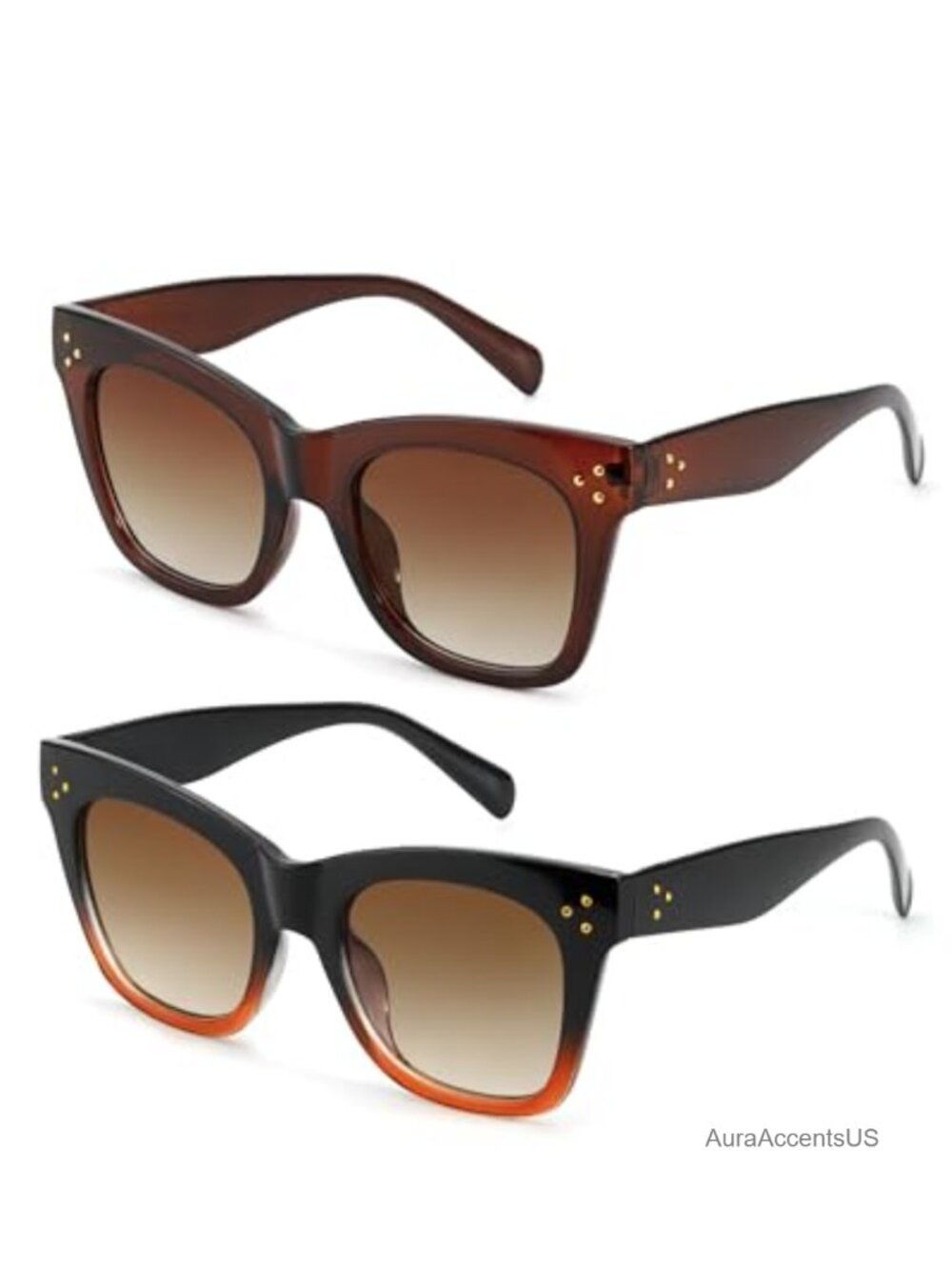 Oversized Cat Eye Sunglasses 2 Pack Rivet Thick Frame UV400 Gradient Lens